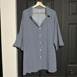 SHEIN Blue and White Striped Swim Coverup